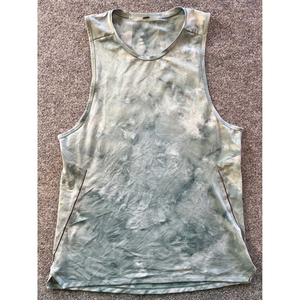 Lululemon Fast and Free Tank Top Mens Small Green Tie Dye Excellent Muscle Shirt